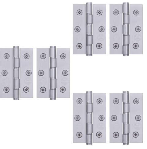 EAI Door Hinges Stainless Steel Washered Butt Door Hinges Fire Rated 3 Inch / 76mm - Satin Stainless - Pack of 3