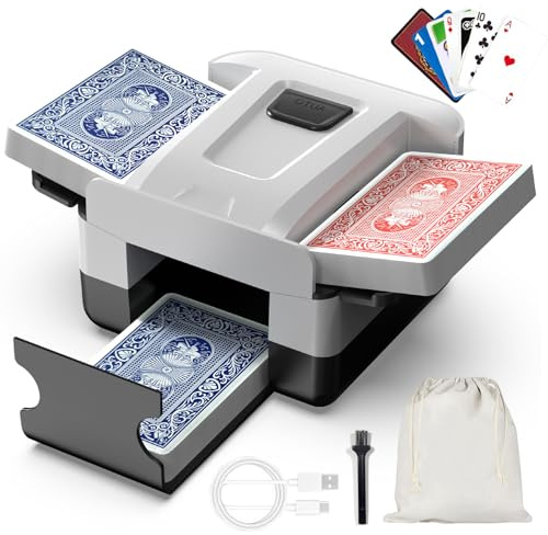 YQXTOOEL Mélangeur de Cartes Automatique, Mélangeur de Cartes Électrique avec Batterie 2000mAh USB-C & Moteur Anti-Blocage, pour 1-2 Jeux, Silencieux et Portable pour Poker, Blackjack, Soirées Jeux