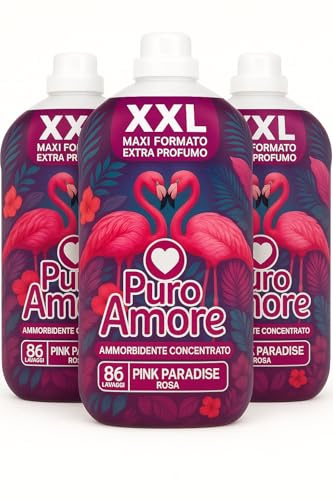 PURO AMORE Ammorbidente Concentrato Rosa, Formula Anti-odori, 86 Lavaggi, XXL, Liquido, 1000ml, per Tutti i Tessuti (3)