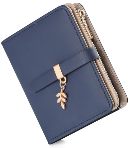 RRANCharltu Portefeuille Femme Cuir Porte Monnaie Petit RFID,Bleu Saphir | Portefeuilles et Porte-Cartes,Fermeture éclair Poche à Monnaie,Fenêtre ID,Pendentif Feuille,Simili Cuir,Voyages,Cadeaux