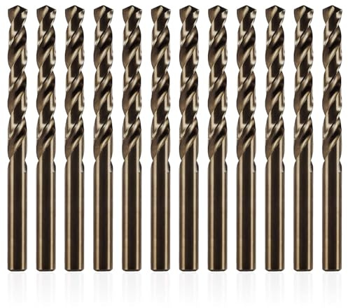 Runihorn 12 Stück Metallbohrer 2 mm HSS-Co M35, 135°, für Edelstahl | 5 % Kobalt, vollgeschliffen, zylindrischer Schaft; 12 gleiche 2-mm-Spiralbohrer für Stahl, Gusseisen und Legierungen