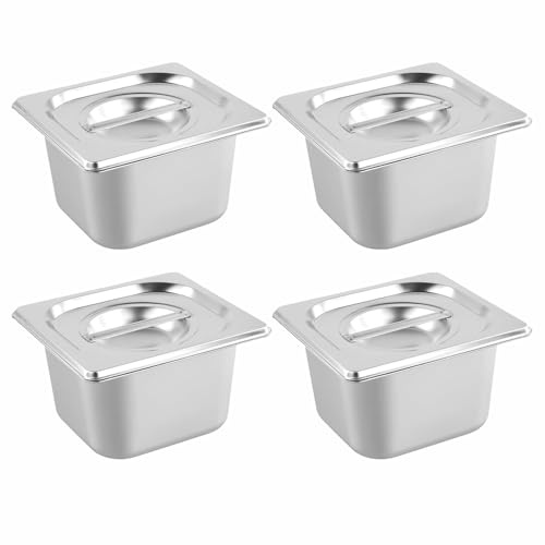 QYDMIN 4 Stück GN Behälter 1/6, 17,5 x 16,2 x 10 cm Edelstahl Behälter mit Deckel, Gastro Behälter für Schnitzel Fisch und Fleisch