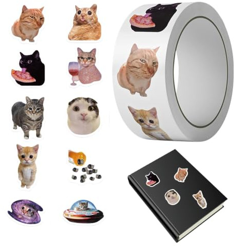 500 Stück Meme Sticker - Cat Meme Aufkleber Rollen | Lustige Katzenaufkleber Wasserdichte Abziehbilder Rollen, Lustiges Katzen Aufkleber Set Für Laptop Mobiltelefone Skateboard