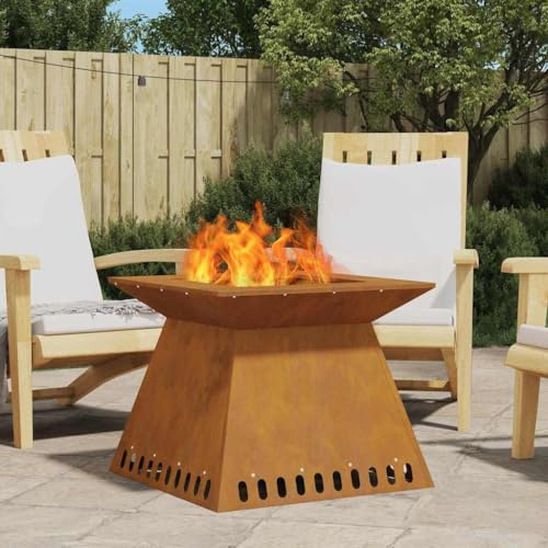 Feuertopf ﻿Kaminfeuer Feuerschale,Feuerplatz Braun 60 x 60 x 50 cm Wetterfeststahl,Feuerschalen Für Den Garten,Terrasse Und Balkon,Vielseitig Einsetzbar