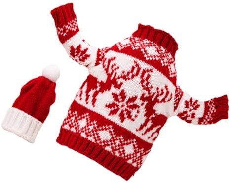 NOLITOY Lot de 1 Set de Housse Tricotée pour Bouteille de Vin Rouge Pull et Chapeau Motif Cerf, Polyester Doux et Résistant, Décoration de Noël Réutilisable pour Accessoires de Fête