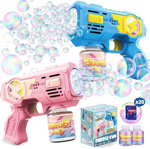 POPERFUN 2er-Pack Seifenblasenpistole, Seifenblasenmaschine für Kinder, Seifenblasenmacher für Kleinkinder (3–8 Jahre), Seifenblasenspielzeug für Mädchen