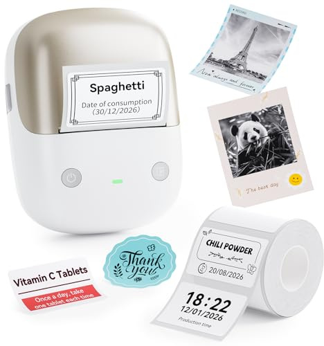 NIIMBOT B2 Pro Etikettendrucker mit Wasserfeste Etiketten Selbstklebend, 300DPI Etikettiergerät Druckbar in Rot und Schwarz Bluetooth Label Printer für Fotos, Datumsetiket, Preisschilder, DIY, Gold