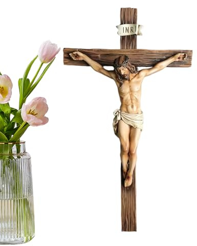 Large Jesus Christ Crucifix Wall Cross 9.6 Inch Jesus Christ Cross Statue Jesu-s On The Crosss Crucifix Wall Mount Spiritual ChristianJesus Holy C-ross, Religious Gift For Catholic Easter And Christm