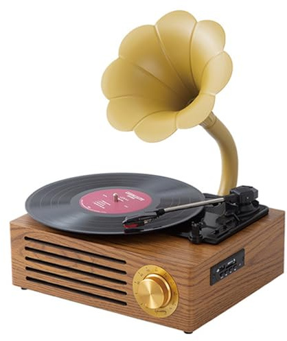 Vinyl Record Player, Stereo Gramophone with Dual Speakers, 3-Speed Turntable, Bluetooth and USB Playback for Home Decor and Music Entertainment