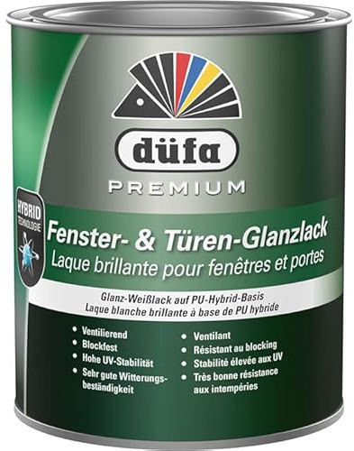 düfa Premium Fenster- & Türen-Glanzlack 750 ml Weiß | Türenlack & Fensterlack glänzend für Innen/Außen