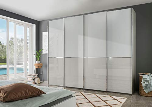 WIEMANN Shanghai 2 Kleiderschrank, Schwebetürenschrank, Schlafzimmerschrank, mit Schiebetüren, Breite 300 cm, weiß, Glas grau, Kieselgrau, Holz, B/H/T 300x236x67 cm