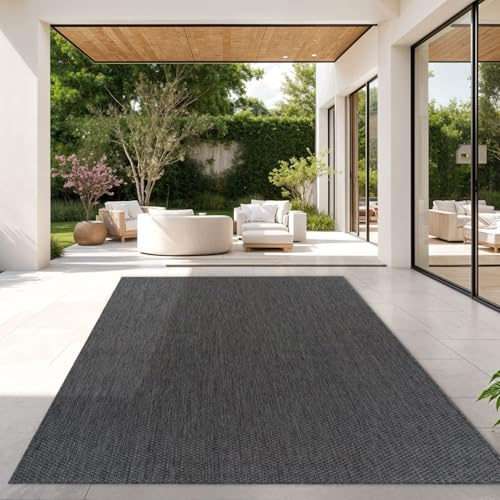 TT Home Teppich Für Outdoor Wetterfest Küchenteppich Balkon Terrasse Unifarbenes Design Modern, Farbe:Anthrazit, Größe:160x220 cm