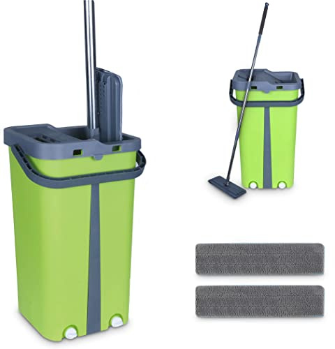Balai - Balai pour ménage - Balai pour intérieur - Balai extérieur - Produit et Accessoire de Nettoyage Maison - Balai Plat Microfibre Systeme d'Essorage vert Cenocco CC9077-GN