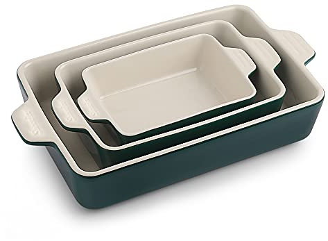 Sweejar Ceramic Bakeware Set, Rectangular Baking Dish Lasagna Pans for Cooking, Kitchen, Cake Dinner, Banquet and Daily Use, 11.8 x 7.8 x 2.76 Inches of Casserole Dishes (Jade)