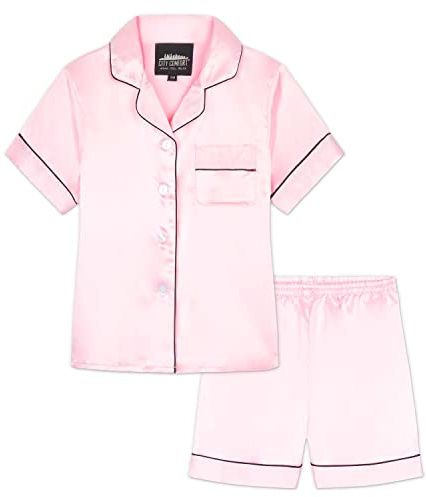 CityComfort Ensembles de Pyjama Fille et Ado Ensembles de Nuit d'Été Boutons Short Pyjama Satin Loungewear Set Vêtement de Nuit à Manche Courte