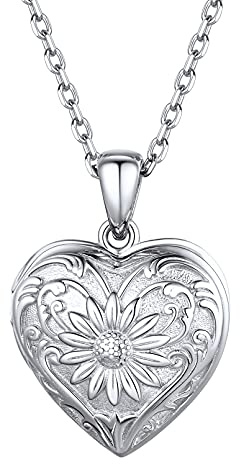 ChicSilver Personalisierter Foto Anhänger 925 Silber/Gold/Rosegold Herz Medaillon für Damen Herren, Personalisierter Amulett mit Flügel/Sonnenblume zum öffnen für Geliebte Liebeskind