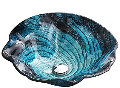 Badezimmer Waschbecken und Wasserhahn Combo - künstlerisches gehärtetes Glasgefäß Waschbecken Waschschüssel Set, Schrankaufzug mit Wasserhahn Pop-up-Drain und Wasserleitung ( Größe : Single basin )