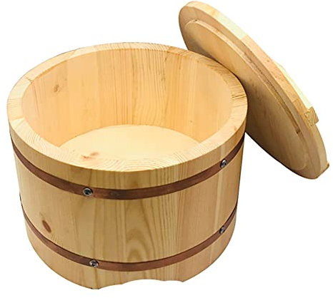WSHA Ciotola di Riso per Sushi in Legno Hangiri Sushi Oke Vasca per mescolare Il Riso con Coperchio, Secchio per Ciotola di Riso Fatto a Mano, cuociriso al Vapore,L