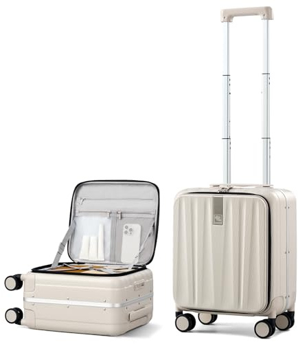 Hanke 20 Inch Carry On Luggage with Wheels PC Hard Shell Suitcase Top Opening Aluminum Frame Travel Luggage Suitcases for Woman Men Gifts.(Ivory White)