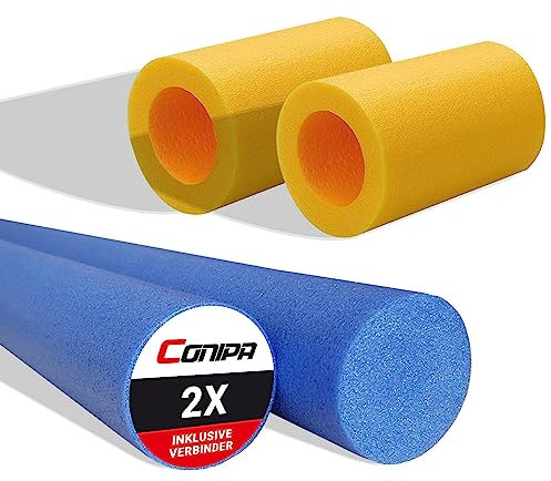 Conipa® - 2 Stück Schwimmnudel (160 x 7 cm) für Kinder & Erwachsene INKL. VERBINDER (Schaumstoff) - Poolnudel Set ab 3-10 Jahre (Made IN Europe) - Pool Wassernudel & Spielzeug (2 x Blau)