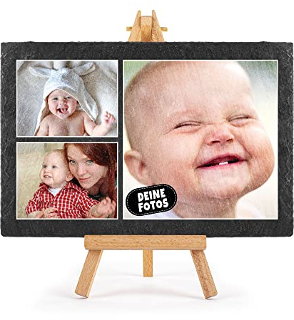 Print Royal Schieferplatte selbst gestalten - Foto-Collage mit 3 Fotos bedrucken - Geschenk für Freunde, Familie I Personalisiertes Foto-Geschenk - Schiefertafel mit Staffelei, 20 x 30 cm