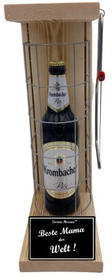 Geschenk für Mama zum Weihnachten Danke Krombacher Geschenk Set Eiserne Reserve Gitterkäfig Biergeschenk Text s/w Beste Mama der Welt Bier (1 x 0.5 l)
