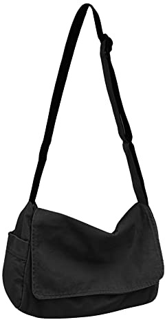 YILCER Sac à bandoulière en toile pour homme et femme, grands sacs à bandoulière en toile sac fourre-tout pour l'école, les voyages, le quotidien décontracté, 38 cm x 24 cm x 16 cm, Noir , 38CM*24CM