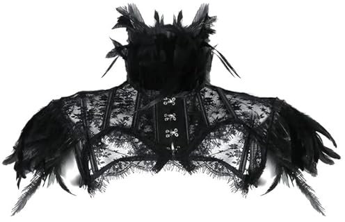 Retro Vintage Punk Federkragen Schulter Spitze Cape Jacke Shrug Tops Halloween Party Rave Kostüm für Frauen-Schwarz,M