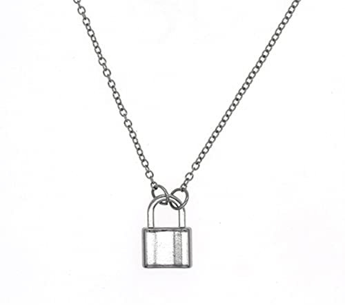 WEITING Silver Gold Color PadLock Pendant Necklace Link Chain Lock Necklaces Collar For Women Men Gifts-Silver,40cm
