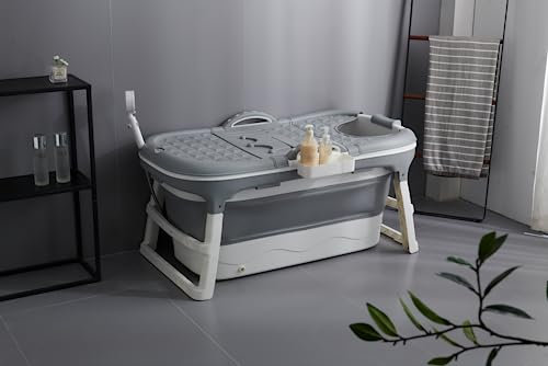 Folding Bathtub for Adults, Outdoor Ice and Soaking Bath, The Most Comfortable Choice for Family Bath, 118 x 62 x 55 cm, Gray. (118 Grey)