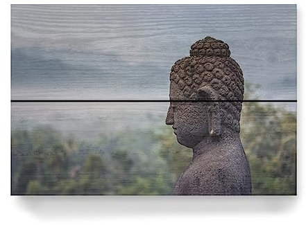 artboxONE Holzbild 30x20 cm Natur Buddha-Statue auf der Insel Java von Künstler Manjik