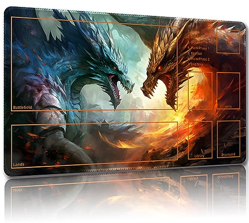 Malqiqi Tapete de Juego para MTG Con Bolsas de Almacenamiento Gratis - 24 x 14 Pulgadas, para TCG y Juegos de Mesa, Alfombrilla de Mouse Con Zonas (Tapete Mágico)