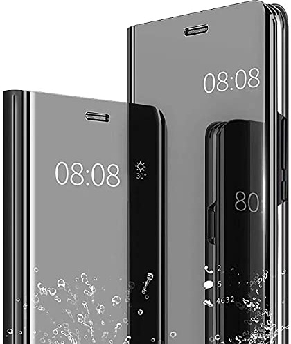 JIAFEI Hülle Kompatibel mit Xiaomi Mi 13T / 13T Pro 5G, Spiegel Handyhülle PU Leder Flip Business-Stil Case Cover, Stand Mirror Ledertasche BookStyle Schutzhülle. Schwarz