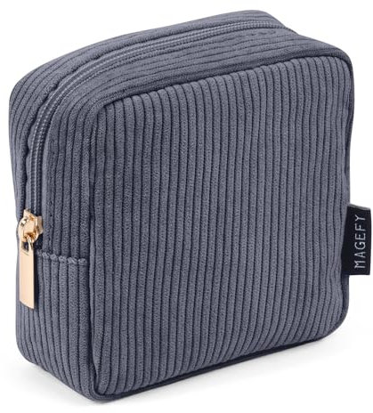 MAGEFY Kleine Make up Tasche für Frauen Mädchen, Reise Cord Kosmetiktasche Make up Tasche mit Reißverschluss Kosmetiktasche mit Fächern (Schwarz)