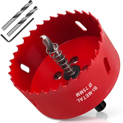 Yeepeo Sierras de Corona 75mm, M42 HSS Bi-Metal Corona Taladro con Adaptador Hexagonal y Taladro, Corona Metal para Pladur Madera Plástico, 1 pieza Rojo