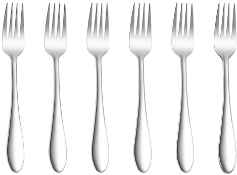 Herogo Fork Set of 6, Stainless Steel Dinner Fork Set, Table Fork with Polished Curved Handle, Ideal for Home, Hotel, Restaurant, Durable & Dishwasher Safe, Metal Silver (20 cm)