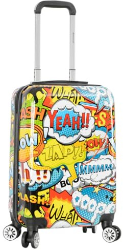 Hartschalenkoffer mit Comic-Druck, 4 Rädern, erweiterbares Gepäck, HLG286, blau, Cabin - H:55 x L:36 x W:20 cm, 2.6kg, Hartschalengepäck mit Spinnrädern