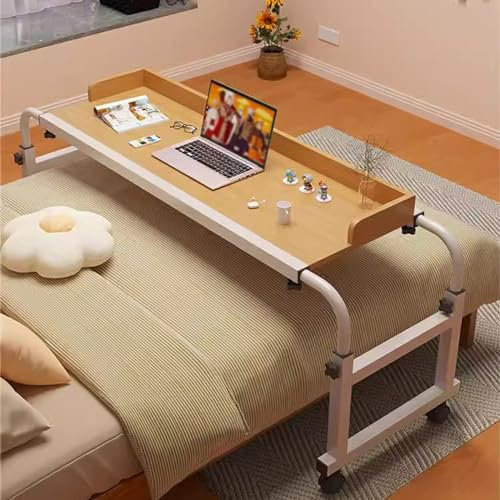 ZHFASDS Overbed Tisch Mit RäDern，Verstellbare HöHe Und Breite üBer Dem Bett Rollender Medizinischer Tisch Laptop-Schreibtisch Pflegetisch Auf Rollen üBerbetttisch FüRs Bett(Color:Holz)