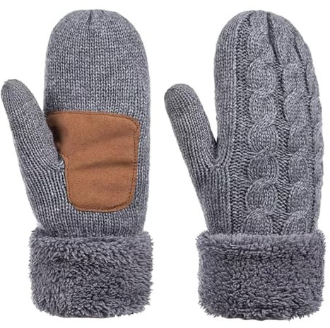 Yemlarey Winter Handschuhe Damen Warm Fingerlose Fäustlinge Touchscreen Handschuhe Herren mit Thermo Fleece Kinder Strickhandschuhe (Grau)