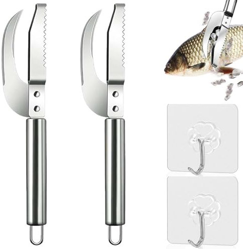 EnixwH 2 Pcs Escamador de Pescado, Pelador de Escamas de Pescado, Removedor Escamas Pescado Inoxidable Cepillo Escamas Pescado con Dientes de Sierra Limpiador de Escamas Pescado para Cocina