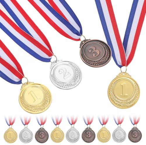 Toddmomy 12 Stück Metall Medaillen: Gold Silber Bronze Medaillen für Kindergeburtstag, Medaille für Schulspiele, Fussball & Feiern Mitgebsel