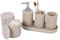 Sapisecret Ensemble Salle de Bain 6 Pièces –Distributeur de Savon +Gobelet à Dent avec Plateau & Boîte à Coton – Design Rayures (Beige), Résine Haut de Gamme –Incl. Porte-Brosse à Dents & Organisateur