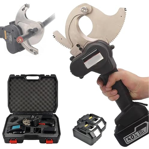 Qiang Coupe Câble électrique à Cliquet,Coupe Câble Hydraulique Rechargeable,Outil Coupe Fil électrique avec 2 Batterie 18V-4.0 Ah,Coupe-Câble en Cuivre pour Câble CU/Al,85