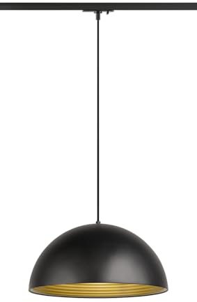SLV FORCHINI 40 TRACK Pendelleuchte, Ø40 cm, E27, schwarz/gold, 1-Phasen-Schienensystem, ohne Leuchtmittel,Stahl Korpus – ideal für Esszimmer, Küche, Gastronomie.