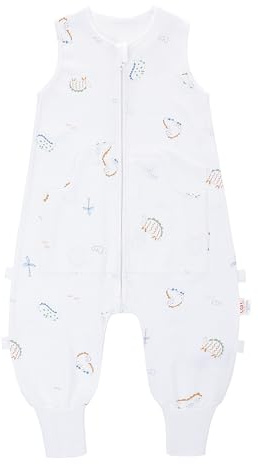 LAT Gigoteuse d'été a Pieds pour bébé 0,5 TOG, 100% Coton Sac de Couchage pour Bébé, Gigoteuse avec Jambes et Poches pour Bébé, Turbulette d'été avec Pieds (Dinosaure Blanc, M)