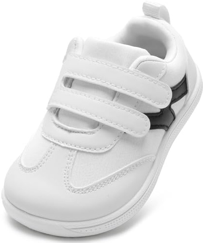 STQ KIDS Wide Boys Girls Trainers Lightweight Toddler Barefoot Shoes Zero Drop Kids First Walk Shoe with Hook and Loop Cloud White UK 6 / T6