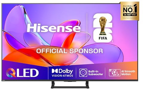 Hisense TV 75 QLED 4K 2025 75A72Q, Smart TV VIDAA U8, Dolby Vision, HDR 10+, Game Mode Plus, Dolby Atmos 2.1 con Subwoofer, Alexa Built-in, VIDAA Voice, Tuner DVB-T2/S2 HEVC 10, lativù 4K, 75''