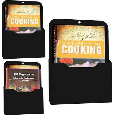 Magnetisk dokumenthållare, 3 stycken magnetiska pappershållare, A4-papper brevhållare, magnetisk tidningshållare, vägg, kylskåpshållare, för kontor, lägenheter, kaféer (svart)