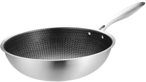 NOLITOY Padella Wok Acciaio Antiaderente Nido Celle Manico Termoisolante Multiuso Per Frittura e Cottura Quotidiana Resistente Ai Graffi e Facile Da Pulire