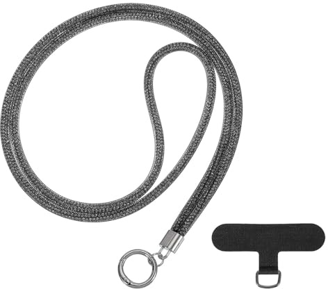 PATIKIL Phone Chain Crossbody Lanyard, 1Pcs Water Diamond Wrist Phone Bling Shoulder Strap with Tether Tab Universal Lanyard for Most Smartphones Bags Purses, Black
